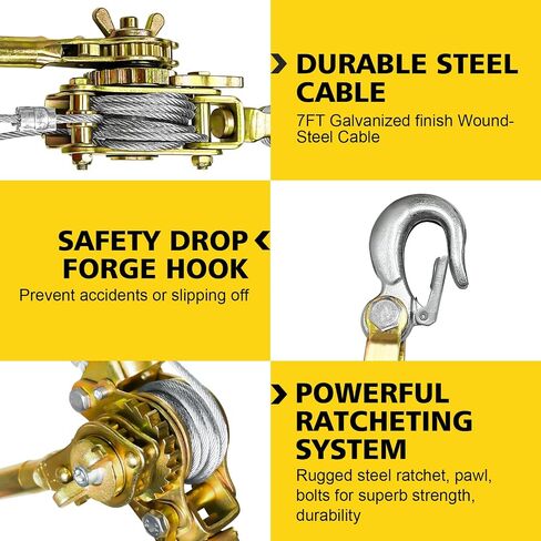 Come Along Winch Puller 3T 10FT, Cable Hoist Winch Puller with 2 Hooks, Come Along Tool Heavy Duty, Ratchet Puller for Lifting Pulling Construction Building in Saudi Arabia