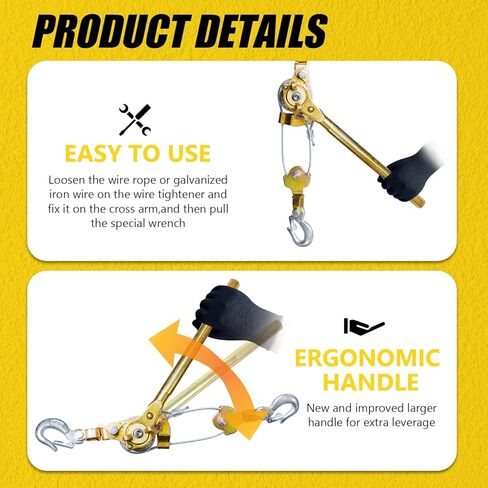 Come Along Winch Puller 3T 10FT, Cable Hoist Winch Puller with 2 Hooks, Come Along Tool Heavy Duty, Ratchet Puller for Lifting Pulling Construction Building in Saudi Arabia