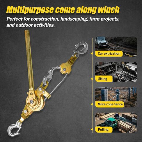 Come Along Winch Puller 3T 10FT, Cable Hoist Winch Puller with 2 Hooks, Come Along Tool Heavy Duty, Ratchet Puller for Lifting Pulling Construction Building in Saudi Arabia