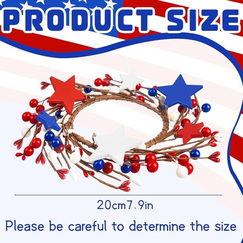 4 Pcs Patriotic Candle Rings Independence Day Artificial Flower Wreath Red Blue White Candle Holder for 4th of July Memorial Day Home KitchenTabletop Decor in Kuwait