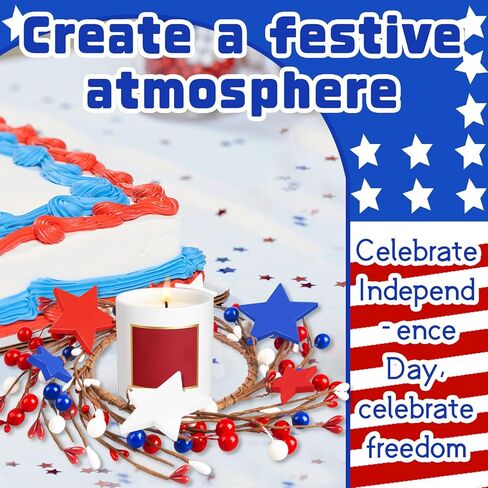 4 Pcs Patriotic Candle Rings Independence Day Artificial Flower Wreath Red Blue White Candle Holder for 4th of July Memorial Day Home KitchenTabletop Decor in Kuwait