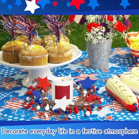 4 Pcs Patriotic Candle Rings Independence Day Artificial Flower Wreath Red Blue White Candle Holder for 4th of July Memorial Day Home KitchenTabletop Decor in Kuwait