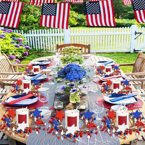 4 Pcs Patriotic Candle Rings Independence Day Artificial Flower Wreath Red Blue White Candle Holder for 4th of July Memorial Day Home KitchenTabletop Decor in Kuwait