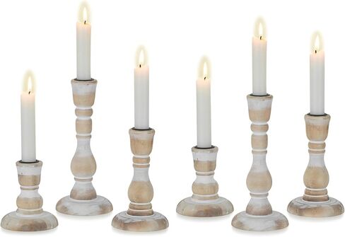 Wooden Taper Candle Holders: Wood Candlestick Holders Rustic Farmhouse Fall Decor for Living Room Dinning Table Centerpiece Christmas Set of 3 in Kuwait