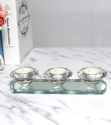 Clear Crystal Candle Holder, 2-Arms Glass Tealight Candlestick Holders, Pillar Votive Candelabra Candle Holders Stand Decorative for Table Centerpiece, Party, Wedding, Birthday in Saudi Arabia