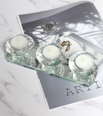 Clear Crystal Candle Holder, 2-Arms Glass Tealight Candlestick Holders, Pillar Votive Candelabra Candle Holders Stand Decorative for Table Centerpiece, Party, Wedding, Birthday in Saudi Arabia