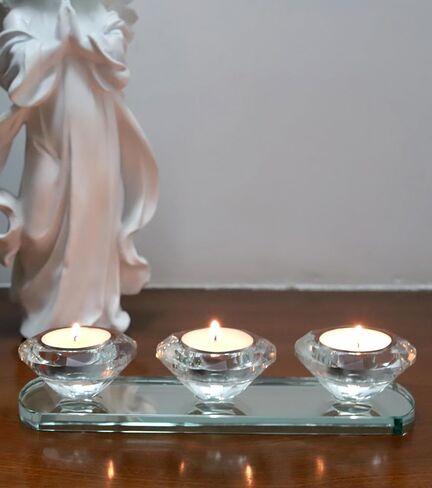 Clear Crystal Candle Holder, 2-Arms Glass Tealight Candlestick Holders, Pillar Votive Candelabra Candle Holders Stand Decorative for Table Centerpiece, Party, Wedding, Birthday in Saudi Arabia
