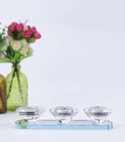Clear Crystal Candle Holder, 2-Arms Glass Tealight Candlestick Holders, Pillar Votive Candelabra Candle Holders Stand Decorative for Table Centerpiece, Party, Wedding, Birthday in Saudi Arabia