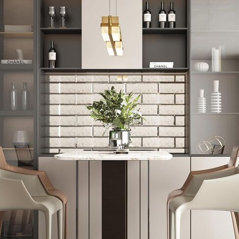 Diflart Peel and Stick Mirror Backsplash, Silver, 4x8 Inch, Beveled Mirror Subway Kitchen Bar Wall Tile (5.8 Sq.ft, 26 Pcs) in Saudi Arabia