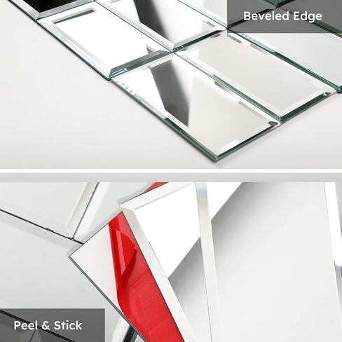 Diflart Peel and Stick Mirror Backsplash, Silver, 4x8 Inch, Beveled Mirror Subway Kitchen Bar Wall Tile (5.8 Sq.ft, 26 Pcs) in Saudi Arabia