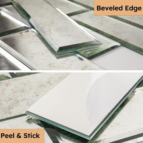 Diflart Peel and Stick Mirror Backsplash, Silver, 4x8 Inch, Beveled Mirror Subway Kitchen Bar Wall Tile (5.8 Sq.ft, 26 Pcs) in Saudi Arabia
