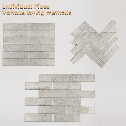 Diflart Peel and Stick Mirror Backsplash, Silver, 4x8 Inch, Beveled Mirror Subway Kitchen Bar Wall Tile (5.8 Sq.ft, 26 Pcs) in Saudi Arabia