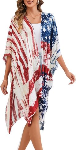 Women's American Flag Beachwear cover up Cardigan Loose Tops Shirt in Kuwait