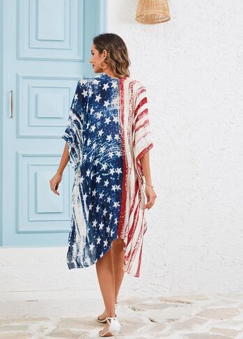 Women's American Flag Beachwear cover up Cardigan Loose Tops Shirt in Kuwait
