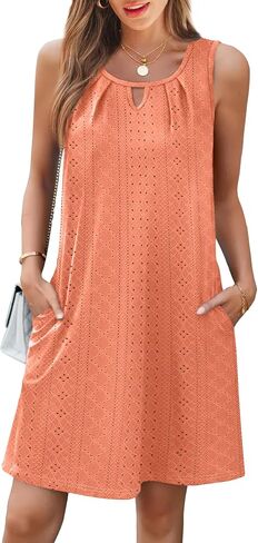 Summer Dresses for Women Sleeveless Beach Vacation Coverup with Pockets (S-2XL) in Saudi Arabia