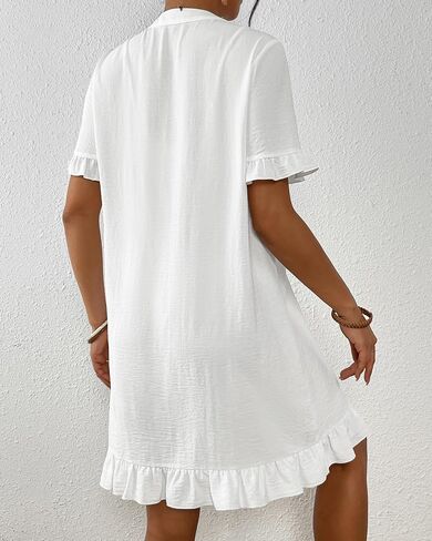 BSUBSEACH WOMENS SWIMSUT تستر فوق قميص كشكش بأكمام قصيرة بدلة الاستحمام التستر ضد الرقبة تدفق الشاطئ بيكيني in Kuwait