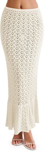 Saodimallsu Womens Crochet Cover Up Skirt High Waisted Sheer Knit Summer Swimsuit Coverup Beach Fishtail Maxi Skirts in Saudi Arabia