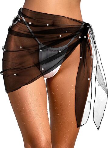 Geyoga Women's Gauze Pearl Sarong Coverup Bathing Suit Wrap Swimsuit Skirt Swim Beach Wrap Tie Front Cover Up Music Festival in Kuwait