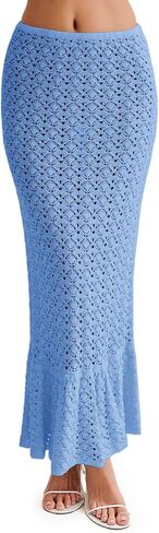 Saodimallsu Womens Crochet Cover Up Skirt High Waisted Sheer Knit Summer Swimsuit Coverup Beach Fishtail Maxi Skirts in Saudi Arabia
