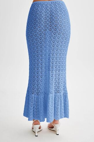 Saodimallsu Womens Crochet Cover Up Skirt High Waisted Sheer Knit Summer Swimsuit Coverup Beach Fishtail Maxi Skirts in Saudi Arabia