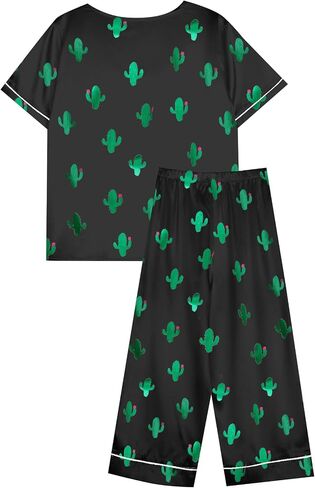 Remidoo Women's Short Sleeve V Neck Shirt with Capri Pants Lounge Set Silk Pj Set in Saudi Arabia