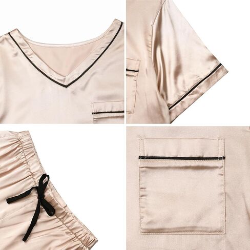 Remidoo Women's Short Sleeve V Neck Shirt with Capri Pants Lounge Set Silk Pj Set in Saudi Arabia