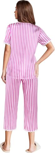 Remidoo Women's Short Sleeve V Neck Shirt with Capri Pants Lounge Set Silk Pj Set in Saudi Arabia