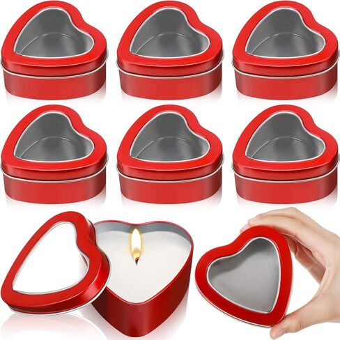 6 PCS 6.5 أوقية علب معدنية على شكل قلب مع أغطية نافذة واضحة ، علب الشمعة المعدنية في عيد الأم ، صندوقًا فارغًا على شكل قلب لصنع الشموع ، والهدايا ، والهدايا والكنوز (الوردي) in Saudi Arabia