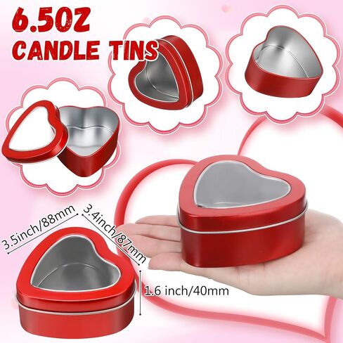 6 PCS 6.5 أوقية علب معدنية على شكل قلب مع أغطية نافذة واضحة ، علب الشمعة المعدنية في عيد الأم ، صندوقًا فارغًا على شكل قلب لصنع الشموع ، والهدايا ، والهدايا والكنوز (الوردي) in Saudi Arabia