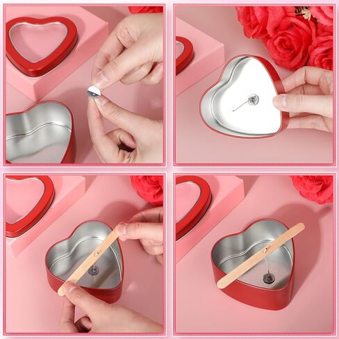 6 PCS 6.5 أوقية علب معدنية على شكل قلب مع أغطية نافذة واضحة ، علب الشمعة المعدنية في عيد الأم ، صندوقًا فارغًا على شكل قلب لصنع الشموع ، والهدايا ، والهدايا والكنوز (الوردي) in Saudi Arabia