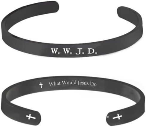 أساور PingyongChang Steflic Steel Wwjd Bracelets ما الذي يمكن أن يفعله يسوع Punk Cross Cuff Bracelet Christian Jesus Jewelry Gifts for Women Men in Kuwait