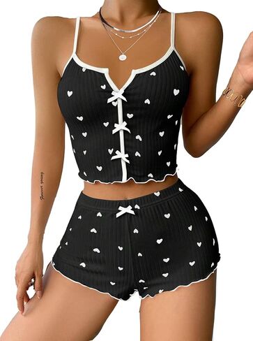 Hilinker Womens Graphic Pajama Set Summer Cute Crop Cami and Shorts Ribbed 2 Piece Lounge Sets in Saudi Arabia
