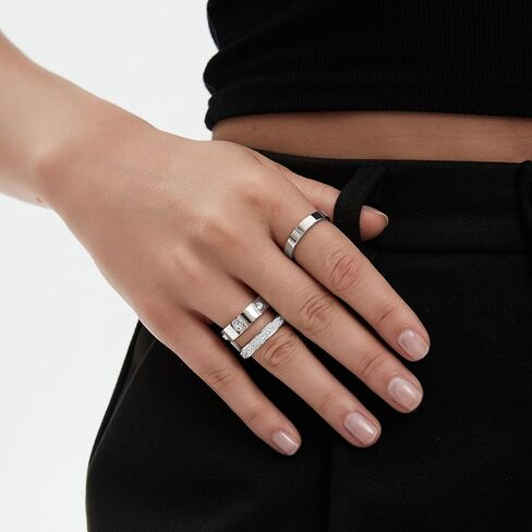 Gold Silver Rings for Women Dainty 18K Gold Plated Cubic Zirconia Stacking Rings for Women Thumb Ring Set Love Friendship Dual Band Rings Promise Wedding Engagement Rings in Kuwait