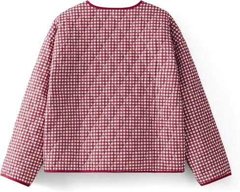 SOLILOQUY Women's Cropped Quilted Jacket Long Sleeve Zip Up Gingham Printed LightWeight Puffer Coat Cardigan in Kuwait