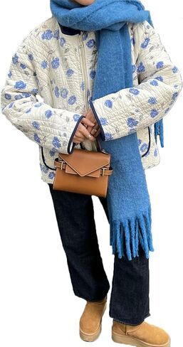 SOLILOQUY Women's Cropped Quilted Jacket Long Sleeve Zip Up Gingham Printed LightWeight Puffer Coat Cardigan in Saudi Arabia
