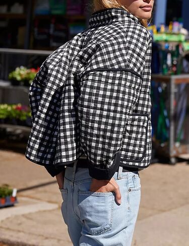 Zontroldy Women's Vintage Plaid Floral Print Cropped Puffer Quilted Jacket Lightweight Diamond Padded Coats in Saudi Arabia