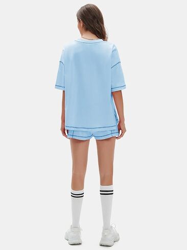 Exlura Women's Summer Summer 2 قطعة مجموعات القطن القصير 100 ٪ Tshirt و Shorts مطابقة Lounge Lounge 2025 in Saudi Arabia