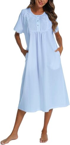 AVIIER 100% Cotton Nightgowns for Women Short Sleeve Night Gown with Pockets in Kuwait