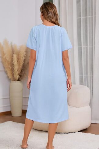 AVIIER 100% Cotton Nightgowns for Women Short Sleeve Night Gown with Pockets in Kuwait