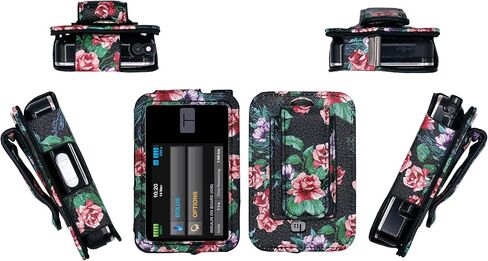 Premium Patterned Holster (with Belt Clip/Metal Loop/Lanyard) for Tandem Diabetes Care Insulin Pump T:Slim X2 (All Models) (Black-Rosa chinensis) in Kuwait