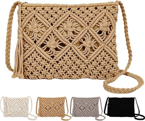 محفظة حقيبة Crossbody Crossbody للنساء حقيبة الكتف البوهيمية محفظة الكروشيه المنسوجة لصيف سفر سفر القابض in Saudi Arabia