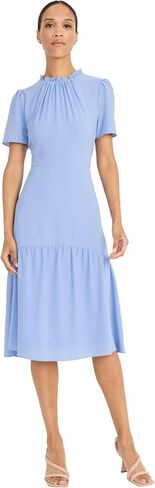 Maggy London Women's Elegant Ruffle Mock Neck Short Sleeve Midi A-line Cocktail-Special Occasion Wedding Guest Dress in Saudi Arabia