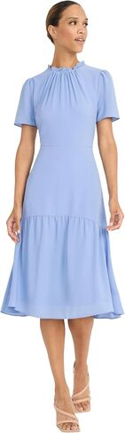 Maggy London Women's Elegant Ruffle Mock Neck Short Sleeve Midi A-line Cocktail-Special Occasion Wedding Guest Dress in Saudi Arabia