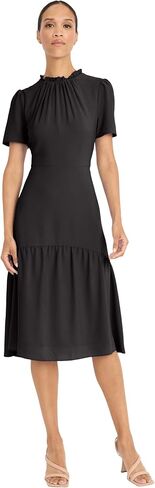 Maggy London Women's Elegant Ruffle Mock Neck Short Sleeve Midi A-line Cocktail-Special Occasion Wedding Guest Dress in Saudi Arabia