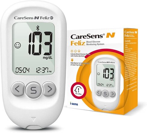 CareSens N Feliz Blood Glucose Monitoring Kit with 100 Blood Sugar Test Strips, 100 Lancets, 1 Blood Glucose Meter, 1 Lancing Device, 1 Control Solution, Travel Case for Diabetes Testing Kit in Saudi Arabia