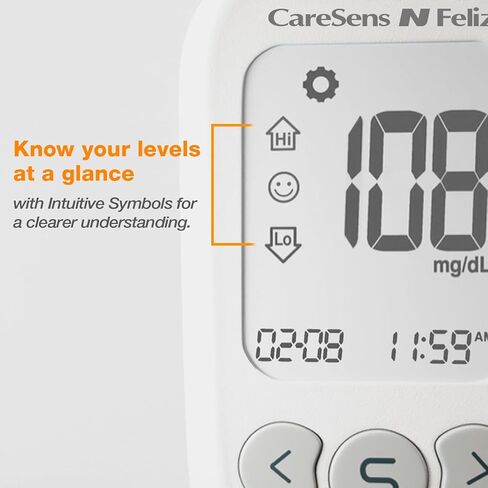 CareSens N Feliz Blood Glucose Monitoring Kit with 100 Blood Sugar Test Strips, 100 Lancets, 1 Blood Glucose Meter, 1 Lancing Device, 1 Control Solution, Travel Case for Diabetes Testing Kit in Saudi Arabia