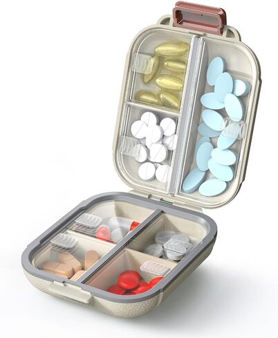 Portable Pill Organizer, Pill Box with 7 Compartments, Small Pill Case for Travel, Daily Medicine Pill Organizer with Air-Tight Lid, BPA-Free Material Small Pill Container (Green) in Kuwait