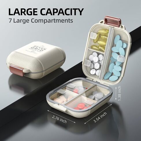 Portable Pill Organizer, Pill Box with 7 Compartments, Small Pill Case for Travel, Daily Medicine Pill Organizer with Air-Tight Lid, BPA-Free Material Small Pill Container (Green) in Kuwait