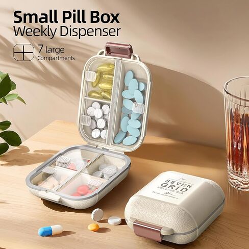 Portable Pill Organizer, Pill Box with 7 Compartments, Small Pill Case for Travel, Daily Medicine Pill Organizer with Air-Tight Lid, BPA-Free Material Small Pill Container (Green) in Kuwait