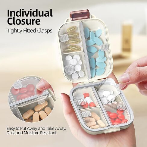 Portable Pill Organizer, Pill Box with 7 Compartments, Small Pill Case for Travel, Daily Medicine Pill Organizer with Air-Tight Lid, BPA-Free Material Small Pill Container (Green) in Kuwait